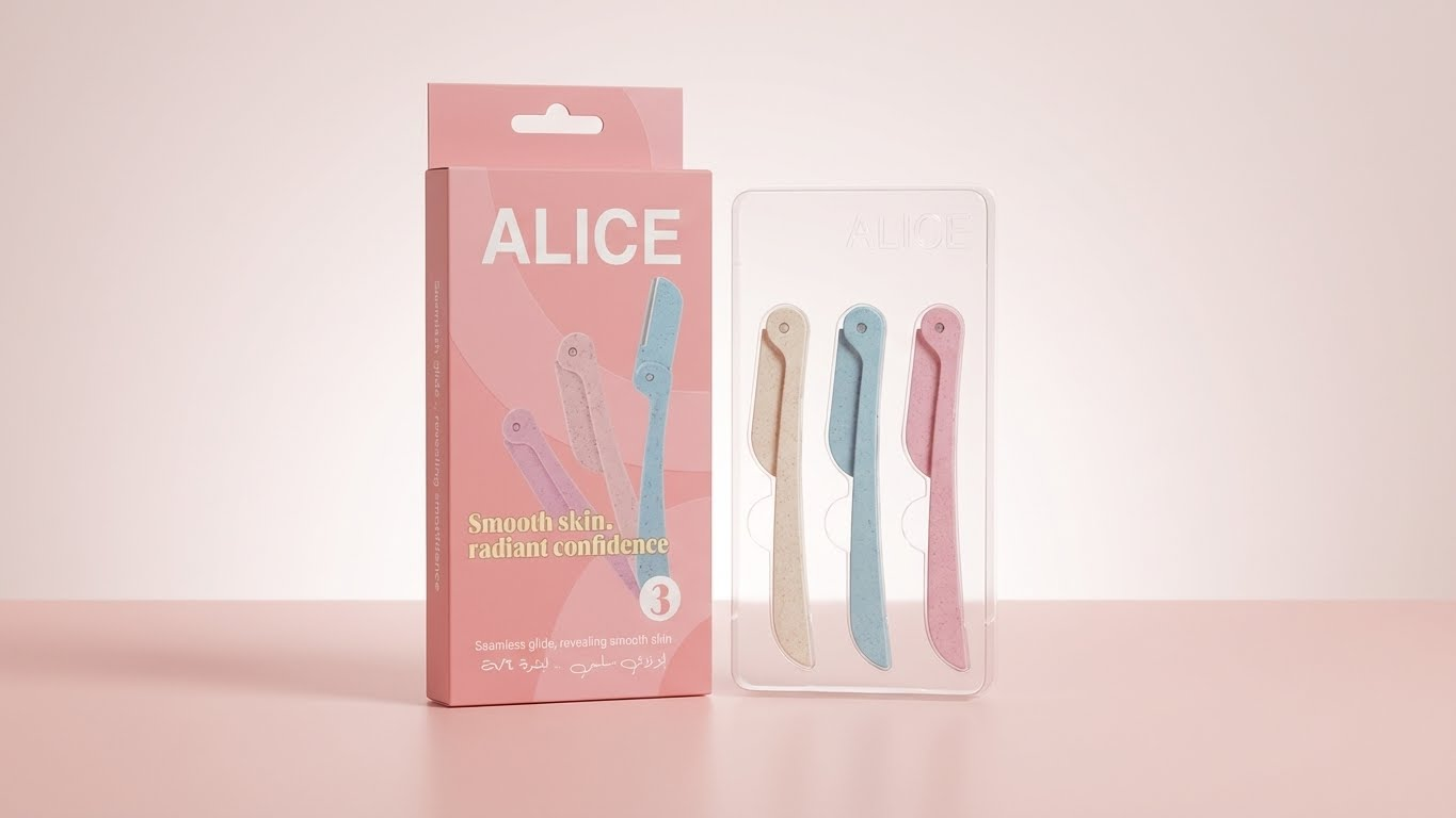 طقم شفرات حلاقة نسائية للوجه من ALICE – 3 قطع لإزالة الشعر وتقشير البشرة بلطف