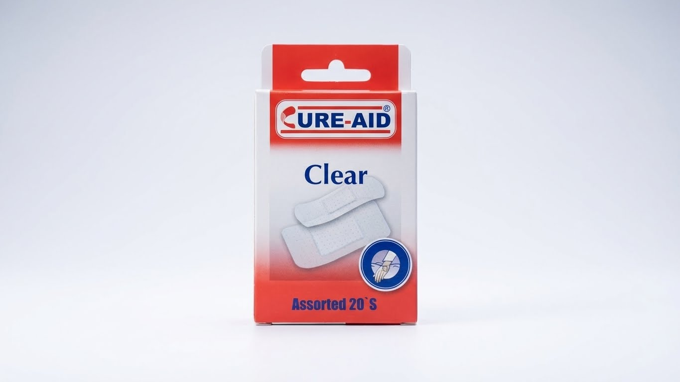 لصقات جروح شفافة من CURE-AID – مقاومة للماء ومرنة (20 قطعة)
