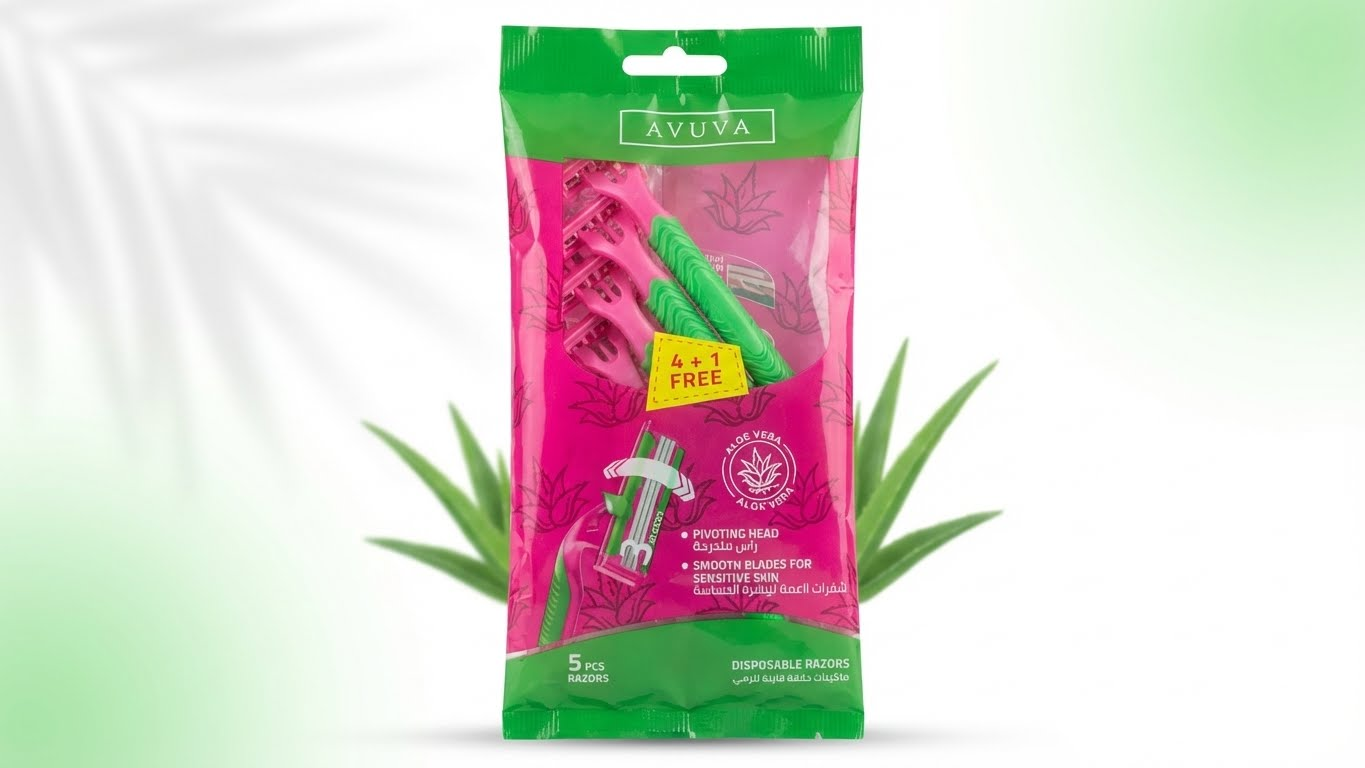 ماكينات حلاقة نسائية AVUVA بالألوفيرا – 4+1 مجانًا بشفرات ناعمة للبشرة الحساسة