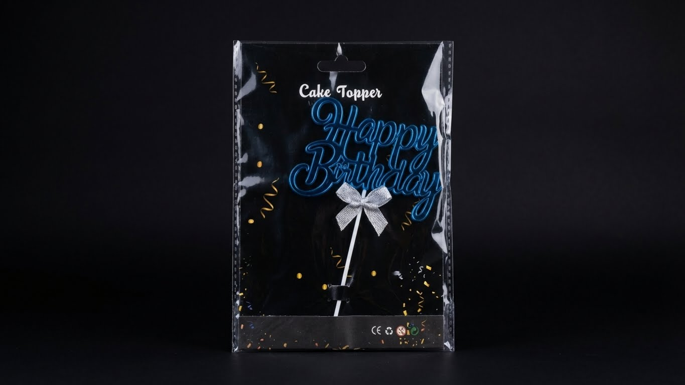 Cake Topper Happy Birthday – لون أزرق لامع