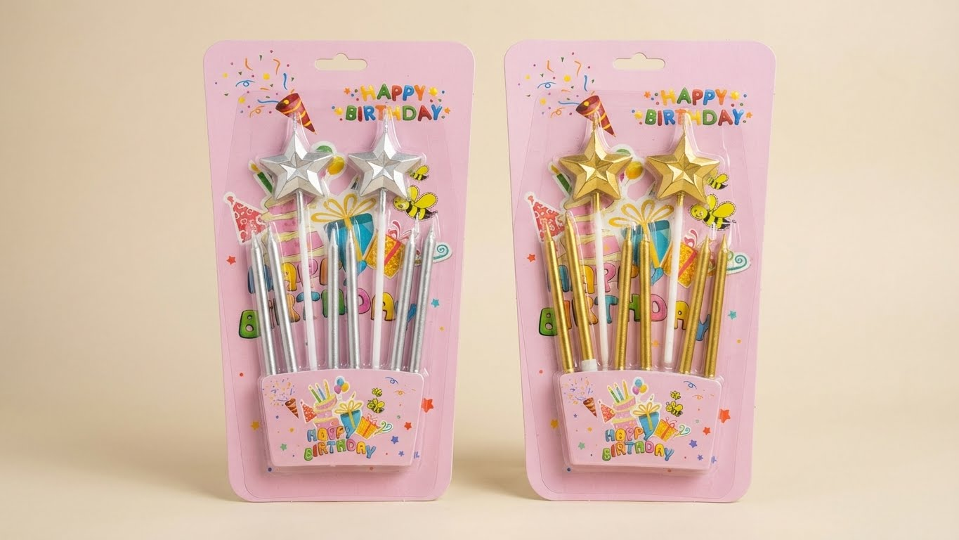 شموع عيد ميلاد نجوم مع شموع طويلة – طقم كامل