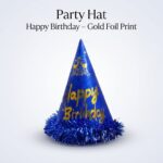 قبعة عيد ميلاد – أزرق فويل ذهبي (Happy Birthday)