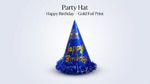 قبعة عيد ميلاد – أزرق فويل ذهبي (Happy Birthday)