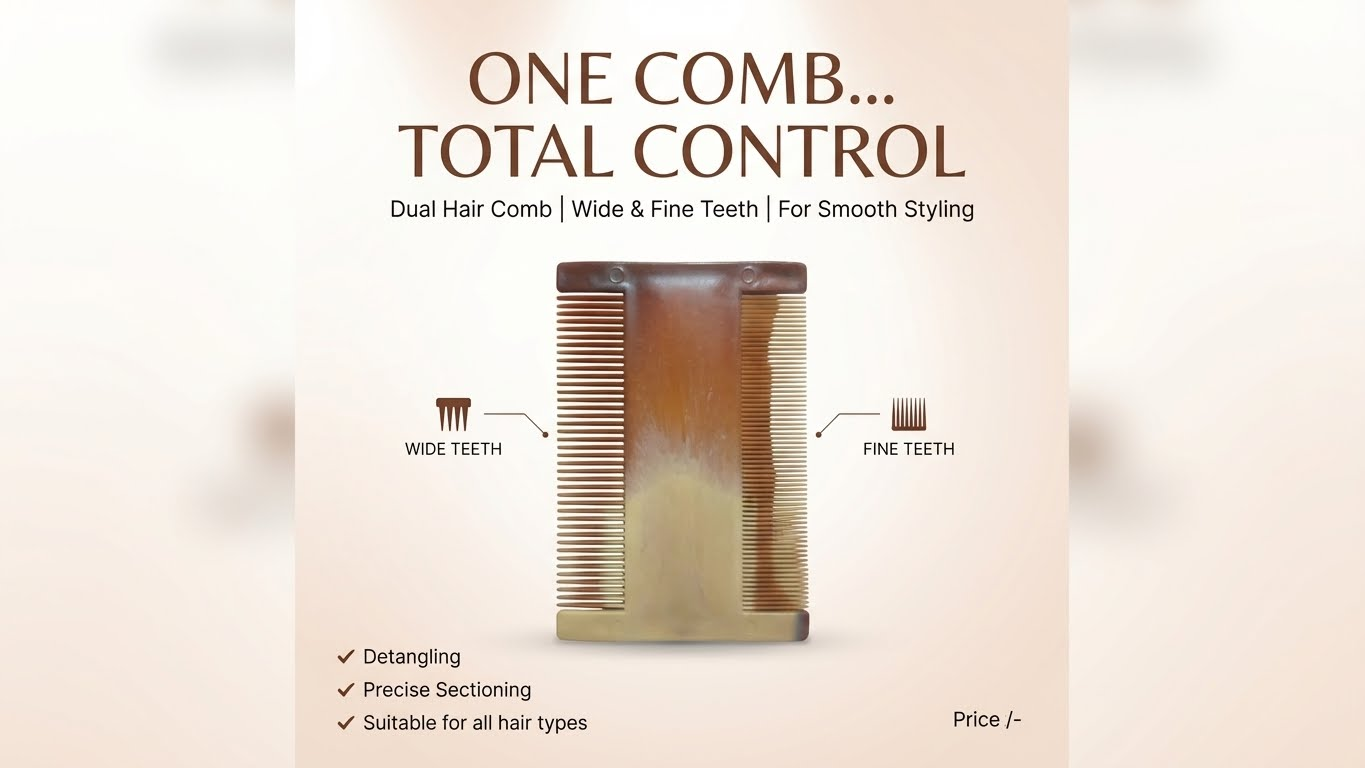 مشط شعر مزدوج الأسنان – ناعم وعريض لتصفيف احترافي