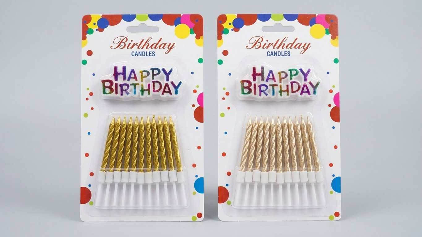 شموع عيد ميلاد حلزونية ذهبية لامعة مع حوامل بلاستيكية