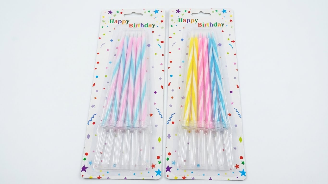شموع عيد ميلاد ملونة Happy Birthday مع قواعد شفافة