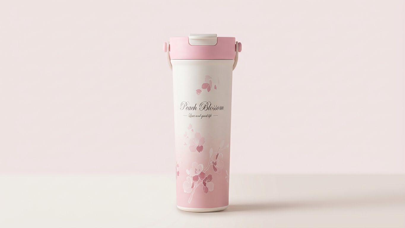 ترمس حراري ستانلس ستيل 600 مل – تصميم Peach Blossom أنيق