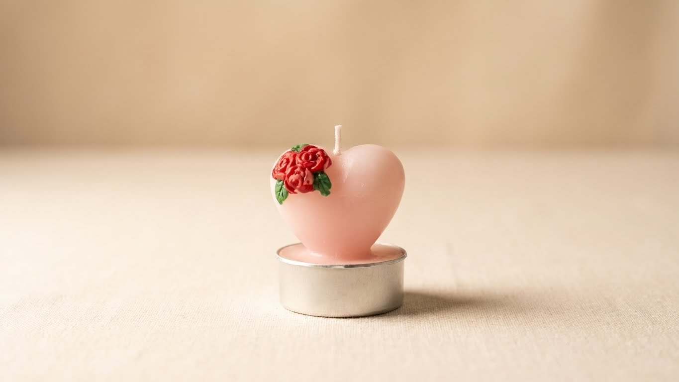 شمعة فواحة على شكل قلب مزينة بالورود