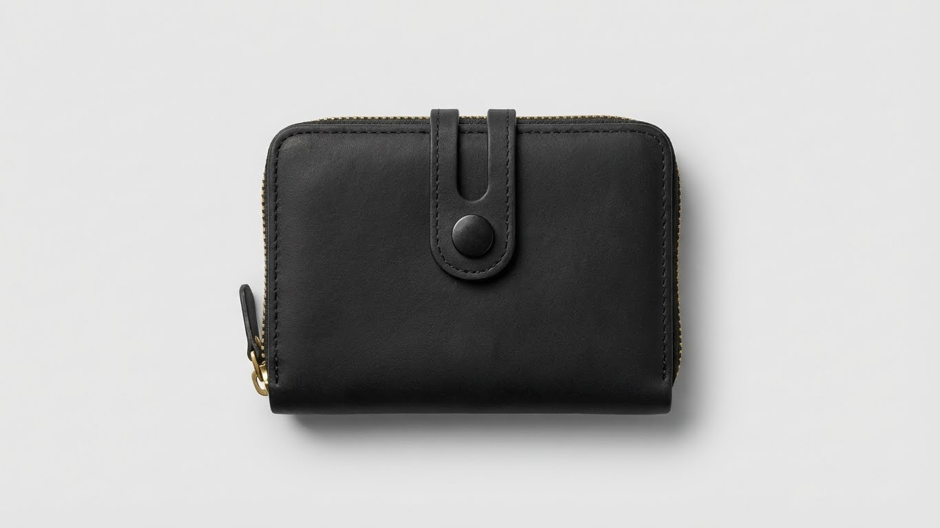 👛 محفظة نسائية سوداء بسوستة وقفل زر