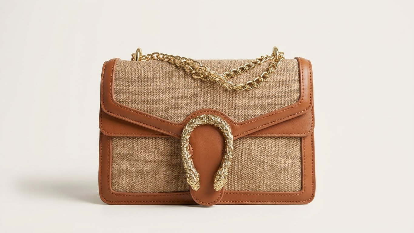 👜 شنطة كتف نسائية بسلسلة ذهبية وقفل ديكوري