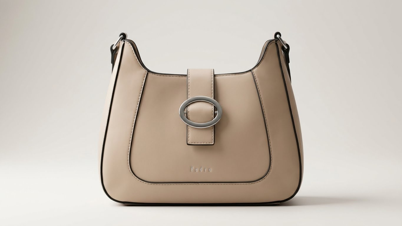 👜 شنطة كتف نسائية أنيقة بإبزيم دائري – لون بيج