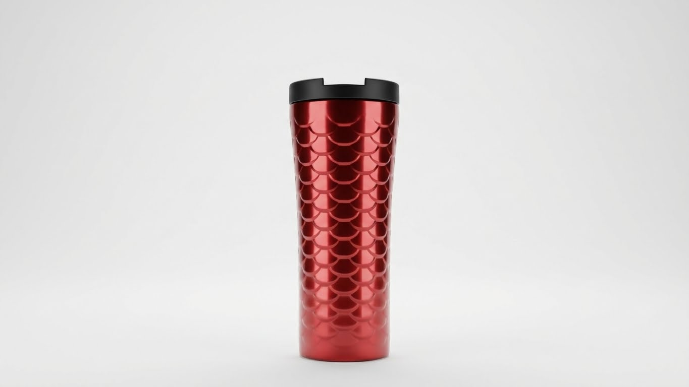 ☕ مج حراري ستانلس ستيل بنقشة فاخرة – أحمر | 450 مل