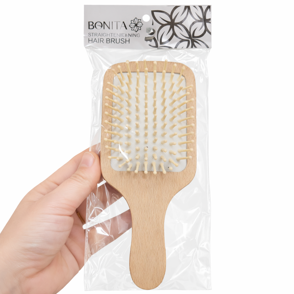 فرشاة شعر خشبية عريضة لتنعيم وفك التشابك