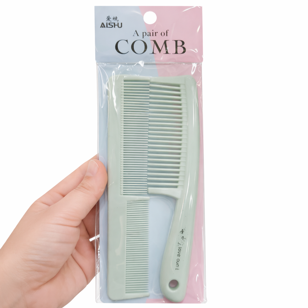 طقم أمشاط احترافي 2 قطعة – مشط عريض + مشط دقيق بمقبض