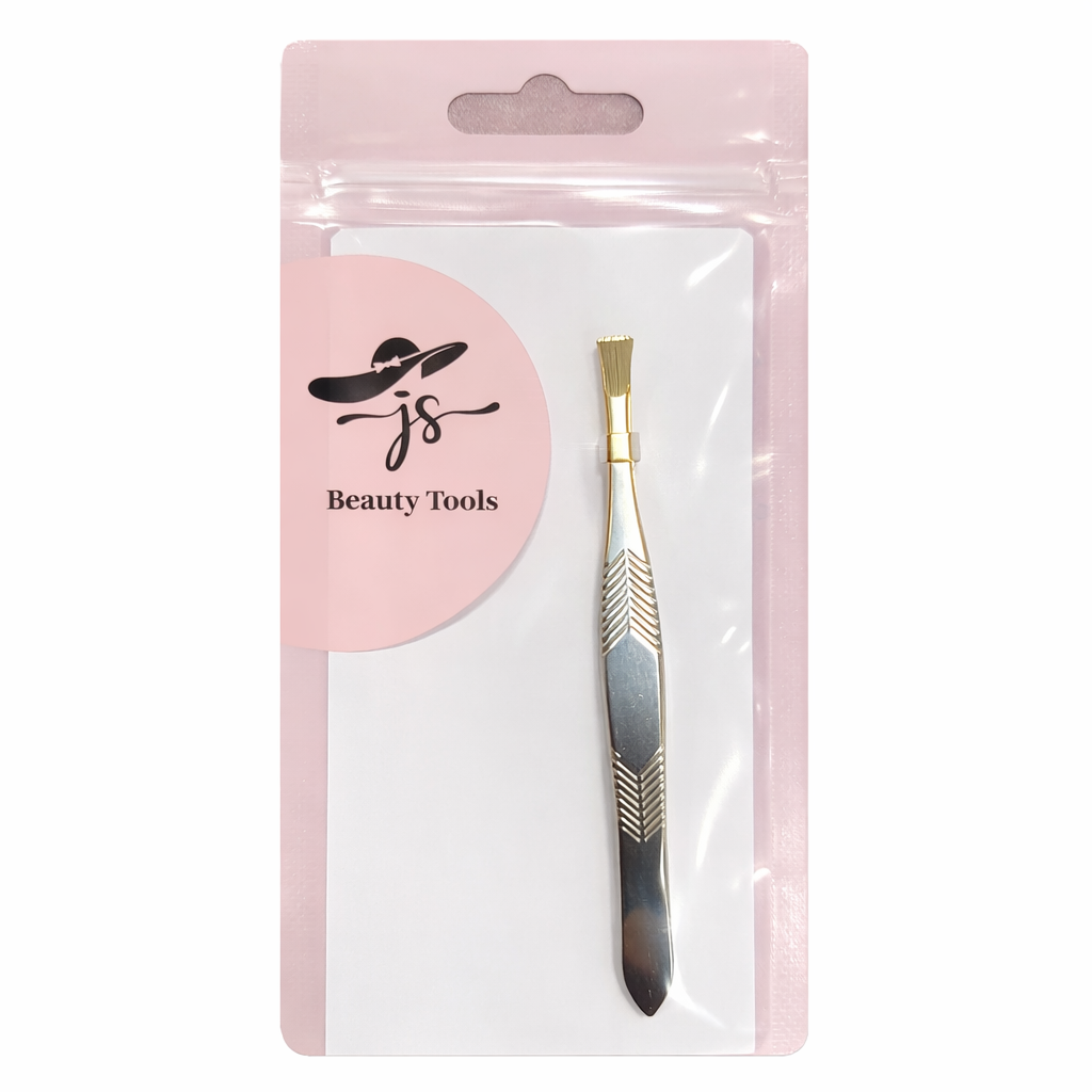 ملقط حواجب احترافي ستانلس ستيل من JS Beauty Tools برأس مستقيم دقيق