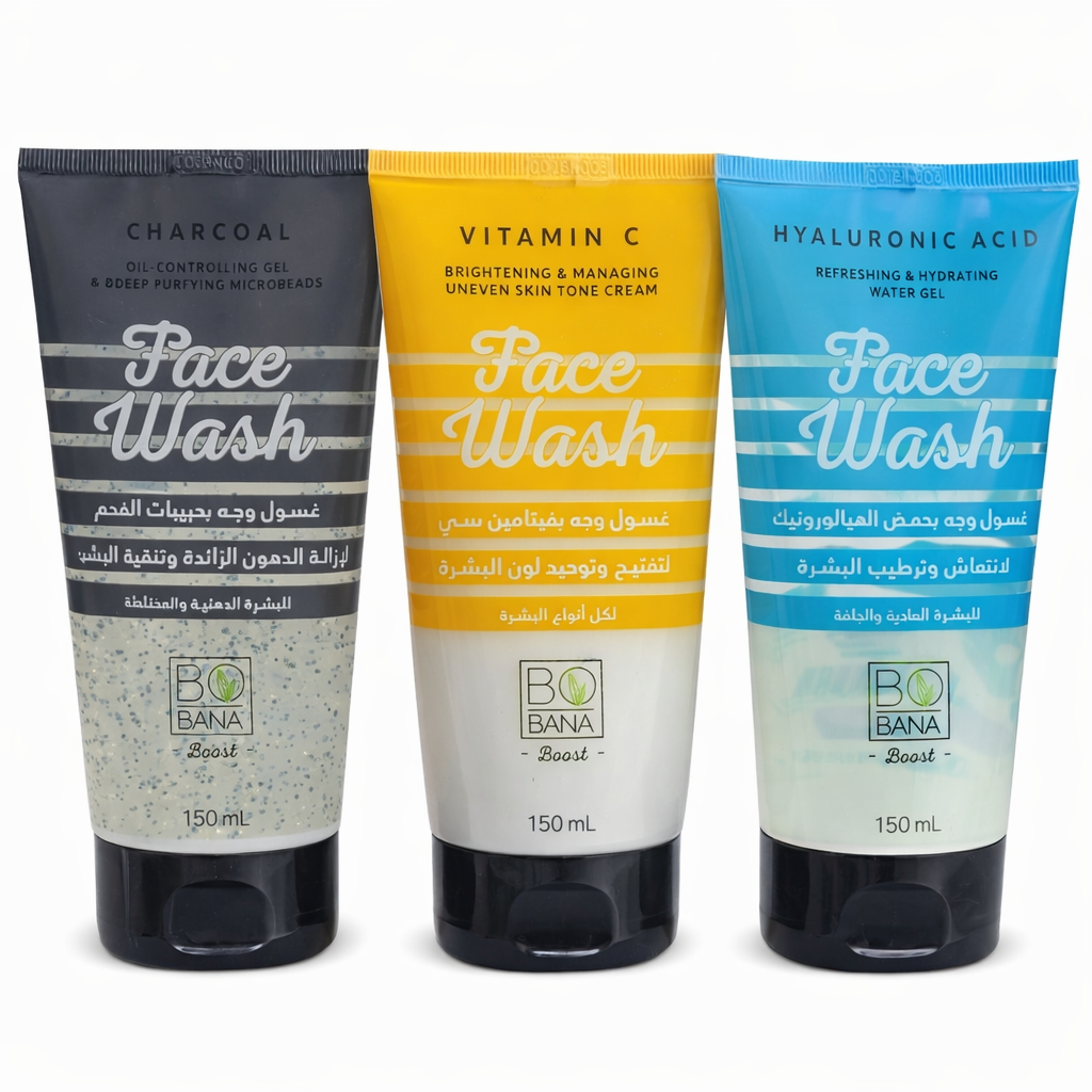 غسول الوجه BOBANA Boost – Face Wash (فحم – فيتامين C – هيالورونيك أسيد)