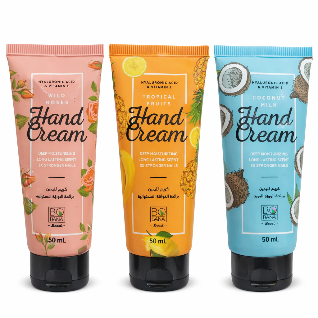 كريم اليدين BOBANA Boost – Hand Cream (ورود برية – فواكه استوائية – جوز الهند)