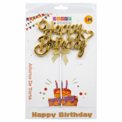 توبر كيك (Cake Topper) "Happy Birthday" ذهبي فاخر.