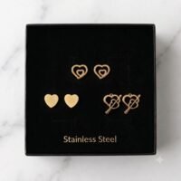 طقم حلقان نسائية ذهبية ستانلس ستيل Hypoallergenic Gold Stainless Steel Stud Earrings Set for Women