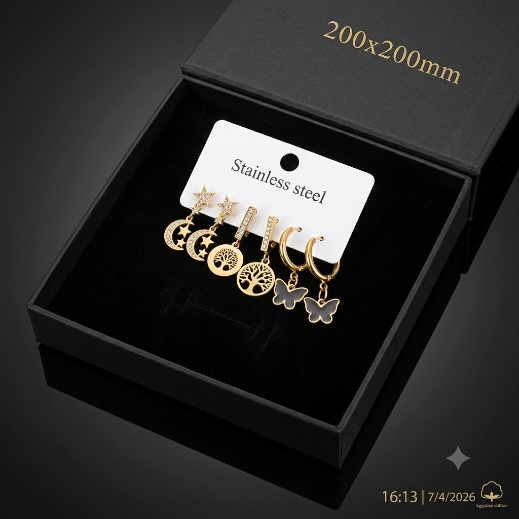طقم أقراط "جولد ميكس" (Gold Mix) – مجموعة من 6 قطع متنوعة مرصعة بالزركون بتصاميم ملكية طقم أقراط "جولد ميكس" (Gold Mix) – مجموعة من 6 قطع متنوعة مرصعة بالزركون بتصاميم ملكية