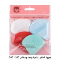 Changyuan velour triangle powder puff 4 pieces set featuring white, light blue, red, and mint green makeup puffs with finger straps.