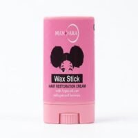 Home Mandara Hair Wax Stick and restoration cream in a pink push-up container with argan oil, raw collagen, and beeswax.
