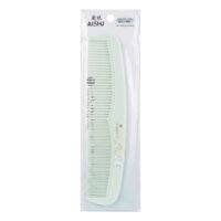 Home Aishu mint green plastic dual-tooth hair comb with standard and fine teeth, featuring a cute cartoon rabbit illustration on the spine, sealed in clear retail packaging.