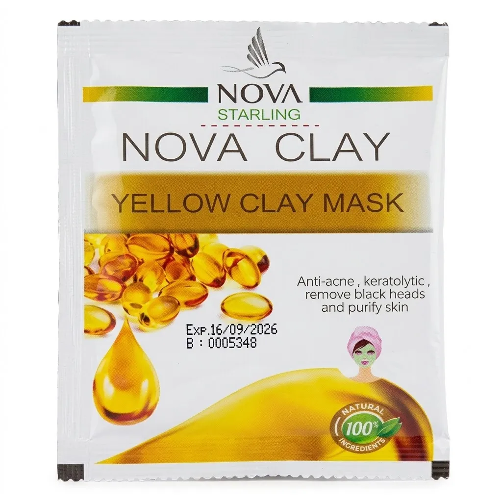 nova-clay-yellow-clay-mask ماسك الطين الأصفر من نوفا كلاي لإزالة الرؤوس السوداء وعلاج حب الشباب Nova Clay Yellow Clay Mask
