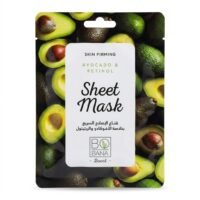 Bobana Boost Skin Firming Avocado & Retinol sheet mask packet featuring a background of sliced and whole avocados with a central white product label.