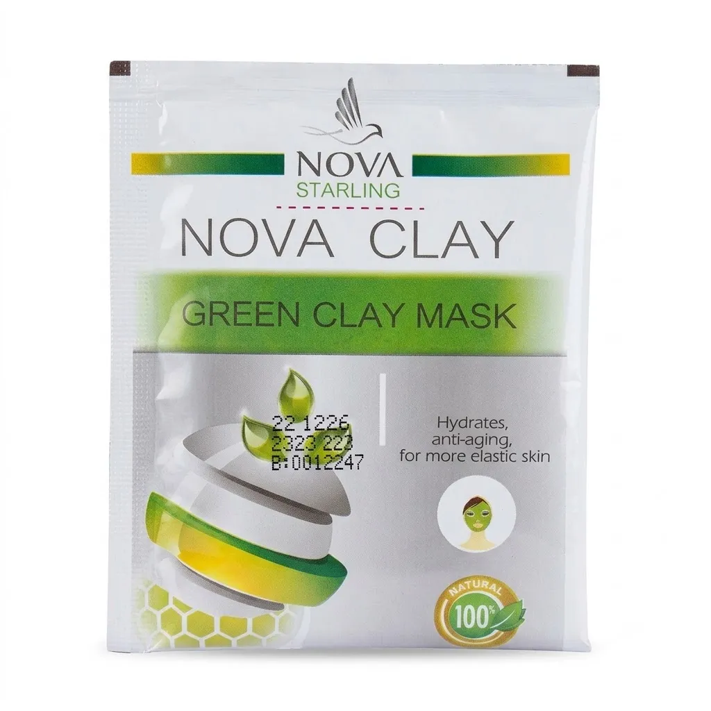 nova-starling-green-clay-mask-50ml كيس ماسك الطمي الأخضر نوفا كلاي 50 مل من نوفا ستارلينغ للترطيب ومقاومة التجاعيد