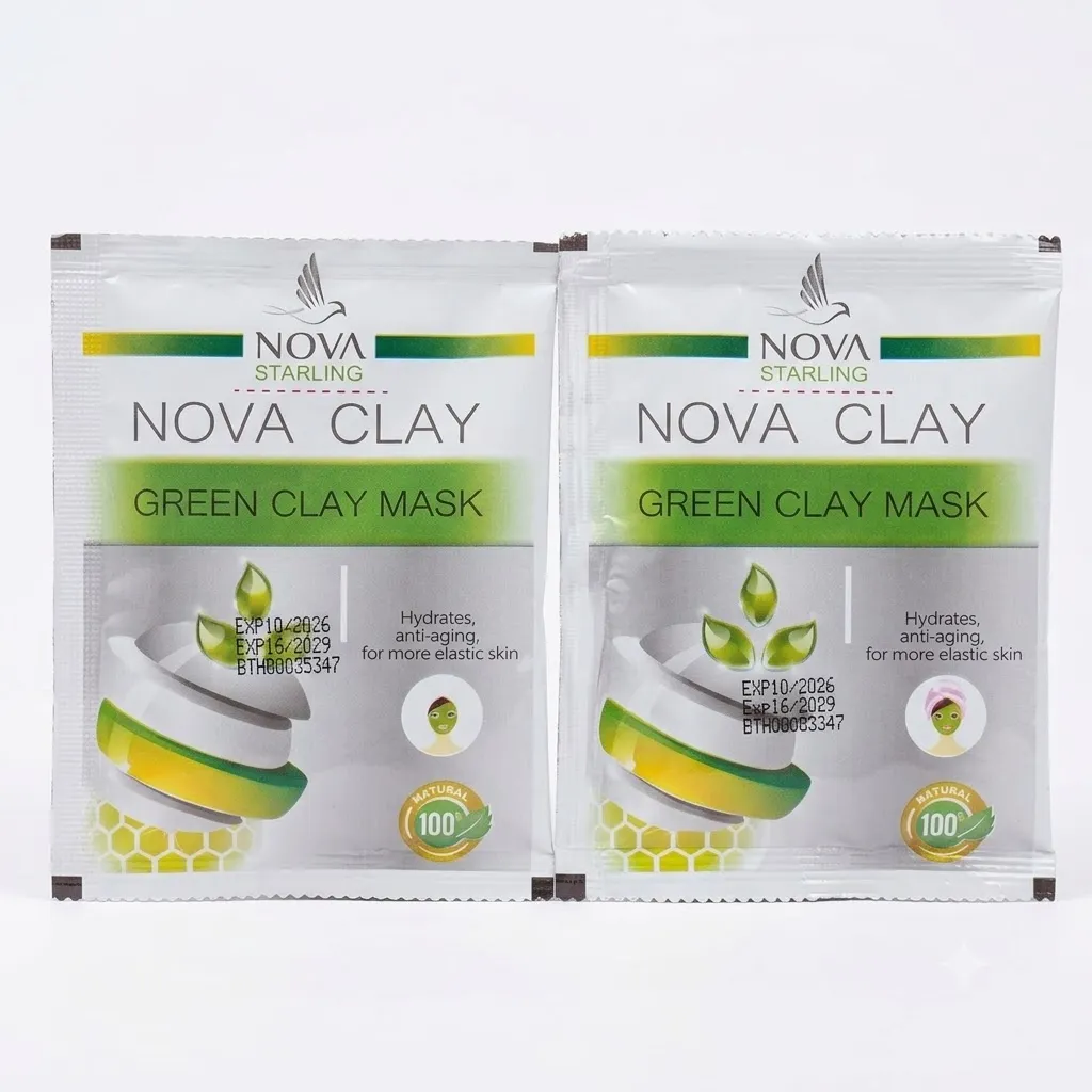 nova-starling-green-clay-mask-50ml كيس ماسك الطمي الأخضر نوفا كلاي 50 مل من نوفا ستارلينغ للترطيب ومقاومة التجاعيد