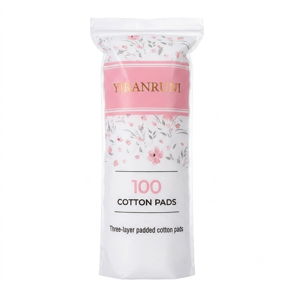 yiranruni-three-layer-padded-cotton-pads-100pc Pack of 100 Yiranruni three-layer padded cotton pads for skincare and makeup removal.